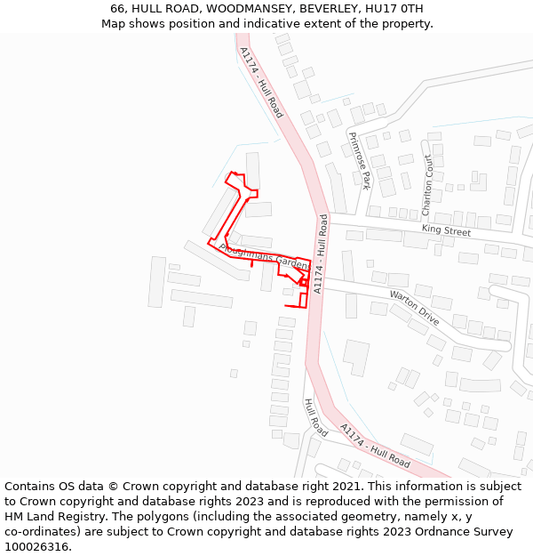 66, HULL ROAD, WOODMANSEY, BEVERLEY, HU17 0TH: Location map and indicative extent of plot