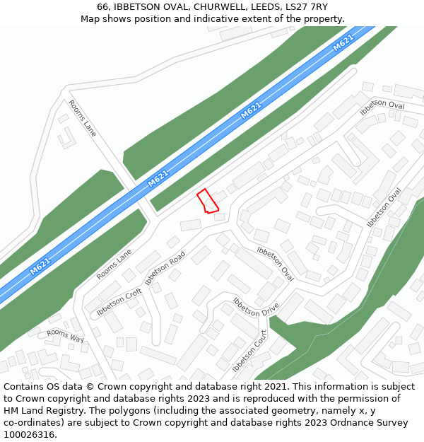 66, IBBETSON OVAL, CHURWELL, LEEDS, LS27 7RY: Location map and indicative extent of plot