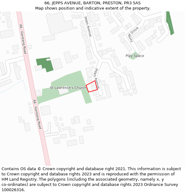 66, JEPPS AVENUE, BARTON, PRESTON, PR3 5AS: Location map and indicative extent of plot