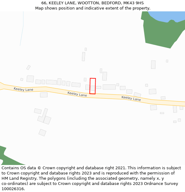 66, KEELEY LANE, WOOTTON, BEDFORD, MK43 9HS: Location map and indicative extent of plot