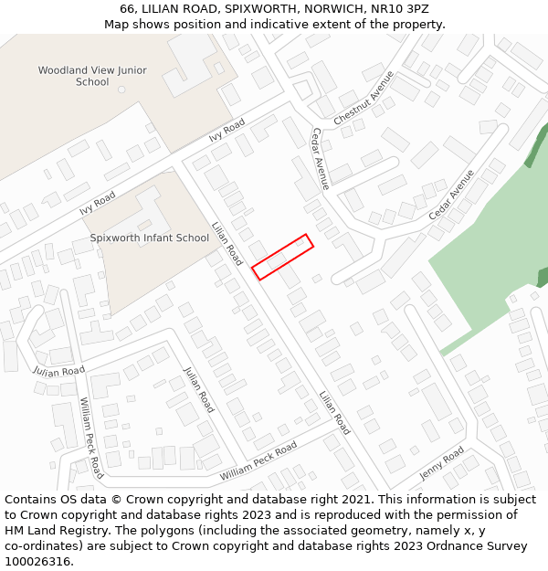 66, LILIAN ROAD, SPIXWORTH, NORWICH, NR10 3PZ: Location map and indicative extent of plot