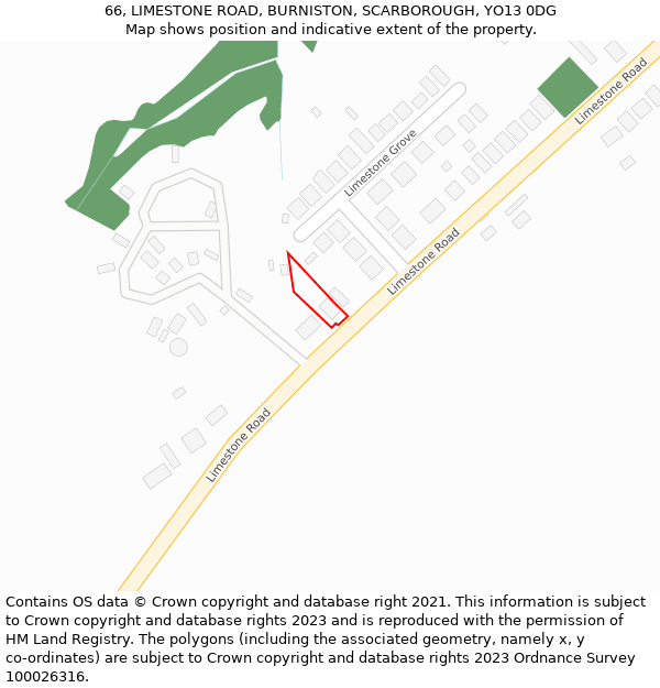 66, LIMESTONE ROAD, BURNISTON, SCARBOROUGH, YO13 0DG: Location map and indicative extent of plot