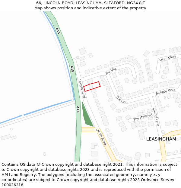 66, LINCOLN ROAD, LEASINGHAM, SLEAFORD, NG34 8JT: Location map and indicative extent of plot