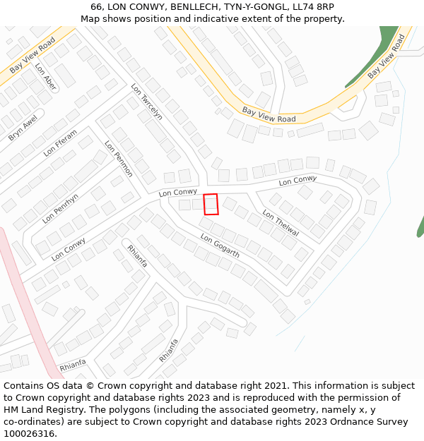66, LON CONWY, BENLLECH, TYN-Y-GONGL, LL74 8RP: Location map and indicative extent of plot