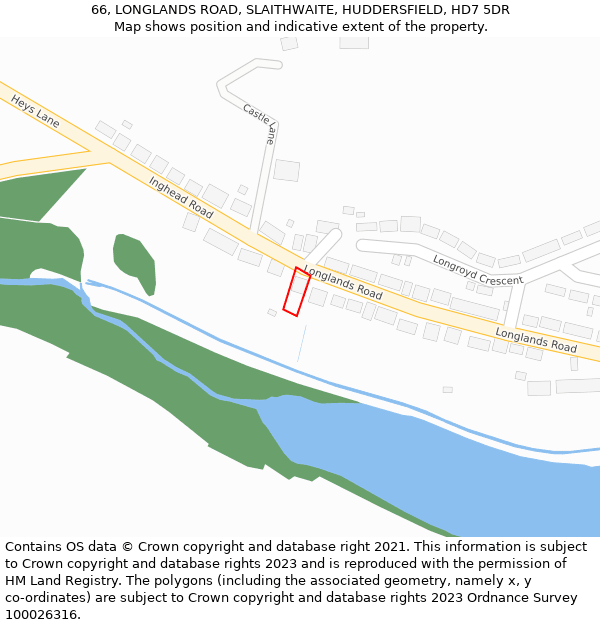 66, LONGLANDS ROAD, SLAITHWAITE, HUDDERSFIELD, HD7 5DR: Location map and indicative extent of plot