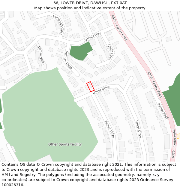 66, LOWER DRIVE, DAWLISH, EX7 0AT: Location map and indicative extent of plot