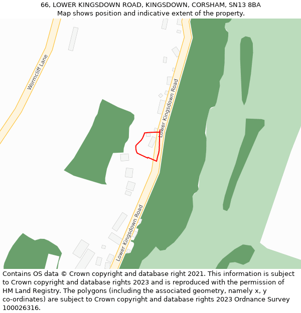 66, LOWER KINGSDOWN ROAD, KINGSDOWN, CORSHAM, SN13 8BA: Location map and indicative extent of plot
