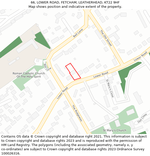 66, LOWER ROAD, FETCHAM, LEATHERHEAD, KT22 9HF: Location map and indicative extent of plot