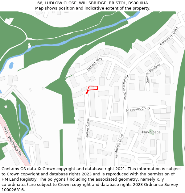 66, LUDLOW CLOSE, WILLSBRIDGE, BRISTOL, BS30 6HA: Location map and indicative extent of plot