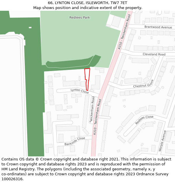 66, LYNTON CLOSE, ISLEWORTH, TW7 7ET: Location map and indicative extent of plot