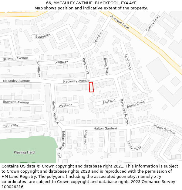 66, MACAULEY AVENUE, BLACKPOOL, FY4 4YF: Location map and indicative extent of plot