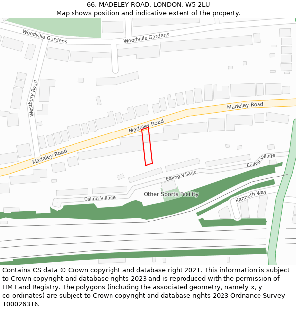66, MADELEY ROAD, LONDON, W5 2LU: Location map and indicative extent of plot