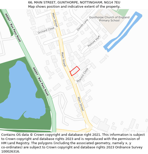 66, MAIN STREET, GUNTHORPE, NOTTINGHAM, NG14 7EU: Location map and indicative extent of plot