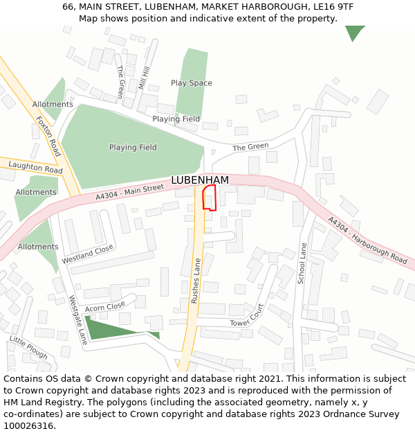 66, MAIN STREET, LUBENHAM, MARKET HARBOROUGH, LE16 9TF: Location map and indicative extent of plot