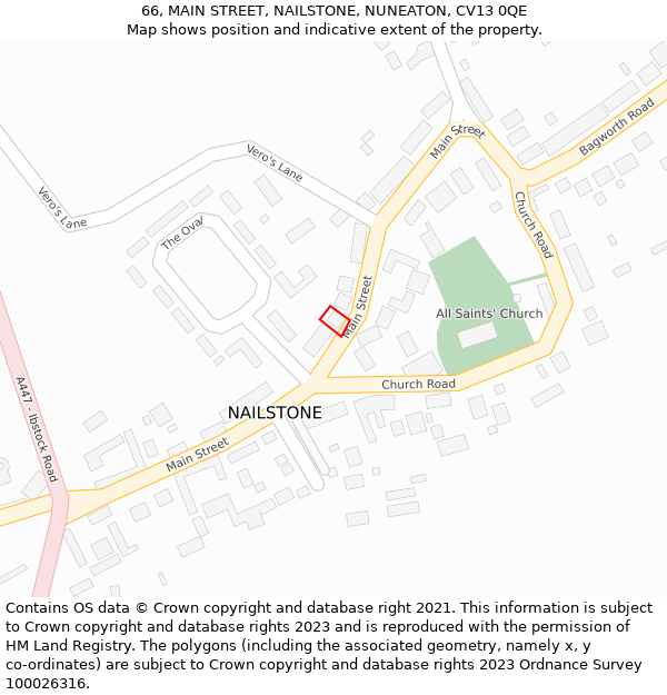 66, MAIN STREET, NAILSTONE, NUNEATON, CV13 0QE: Location map and indicative extent of plot