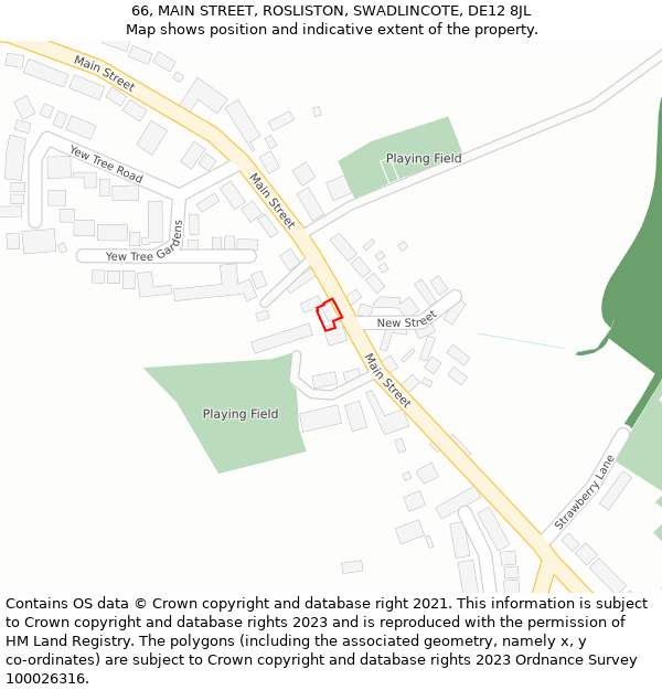 66, MAIN STREET, ROSLISTON, SWADLINCOTE, DE12 8JL: Location map and indicative extent of plot