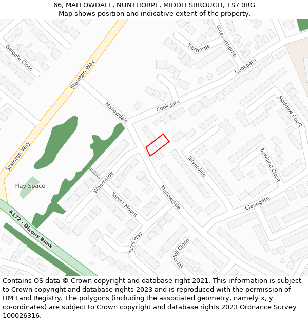 66, MALLOWDALE, NUNTHORPE, MIDDLESBROUGH, TS7 0RG: Location map and indicative extent of plot