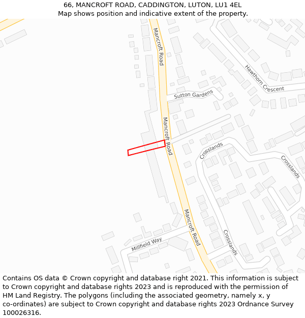 66, MANCROFT ROAD, CADDINGTON, LUTON, LU1 4EL: Location map and indicative extent of plot