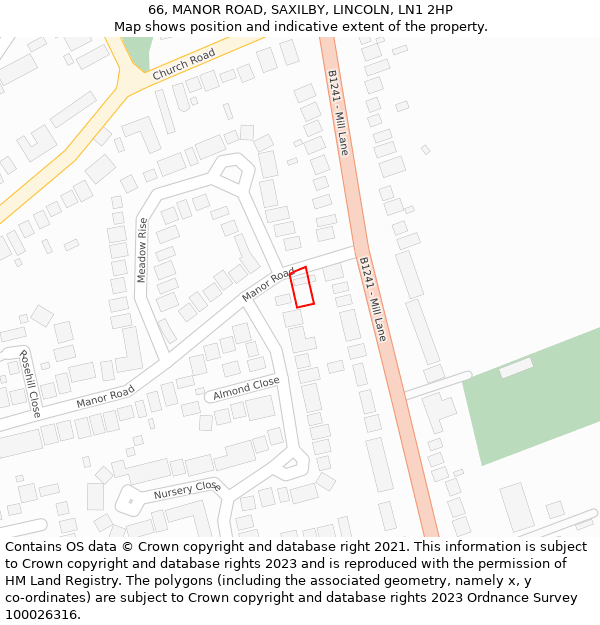 66, MANOR ROAD, SAXILBY, LINCOLN, LN1 2HP: Location map and indicative extent of plot