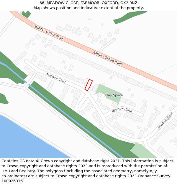 66, MEADOW CLOSE, FARMOOR, OXFORD, OX2 9NZ: Location map and indicative extent of plot