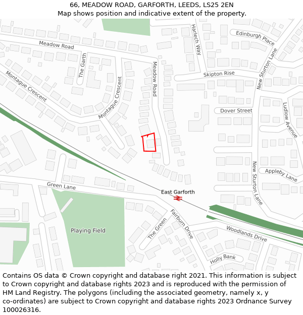 66, MEADOW ROAD, GARFORTH, LEEDS, LS25 2EN: Location map and indicative extent of plot