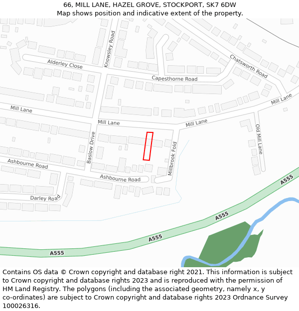 66, MILL LANE, HAZEL GROVE, STOCKPORT, SK7 6DW: Location map and indicative extent of plot