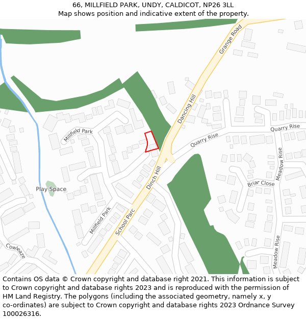 66, MILLFIELD PARK, UNDY, CALDICOT, NP26 3LL: Location map and indicative extent of plot