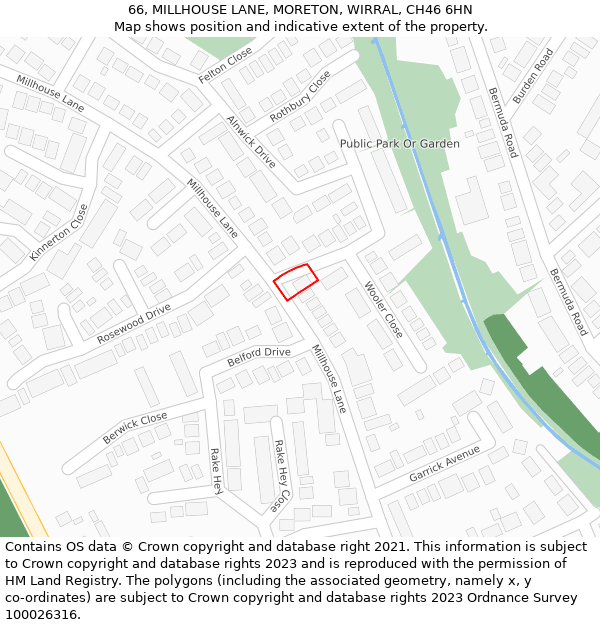 66, MILLHOUSE LANE, MORETON, WIRRAL, CH46 6HN: Location map and indicative extent of plot