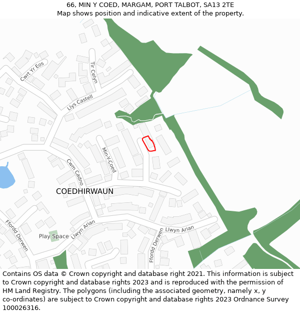 66, MIN Y COED, MARGAM, PORT TALBOT, SA13 2TE: Location map and indicative extent of plot