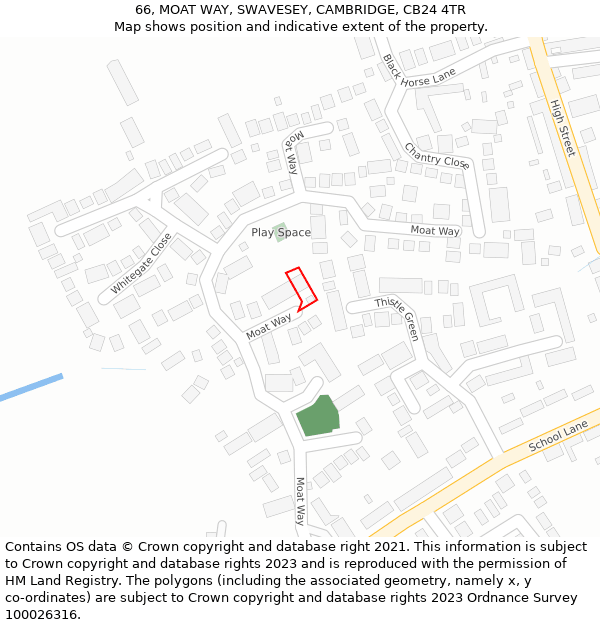 66, MOAT WAY, SWAVESEY, CAMBRIDGE, CB24 4TR: Location map and indicative extent of plot