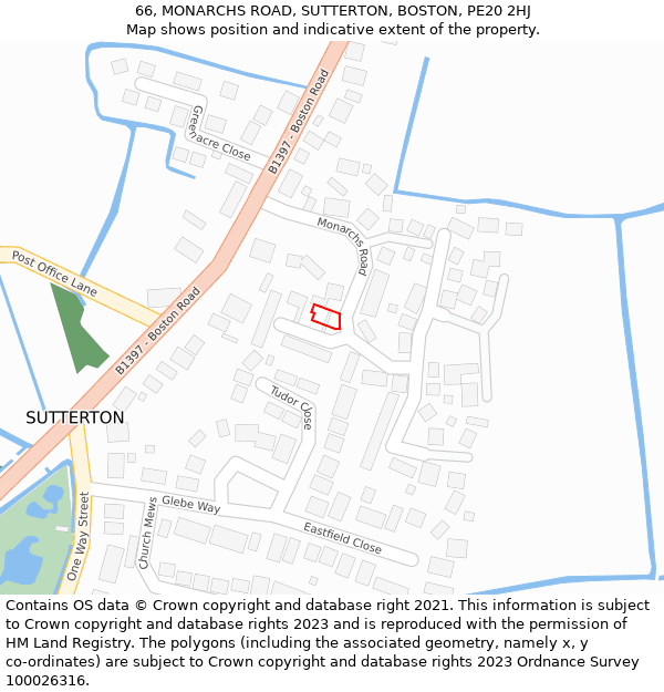 66, MONARCHS ROAD, SUTTERTON, BOSTON, PE20 2HJ: Location map and indicative extent of plot