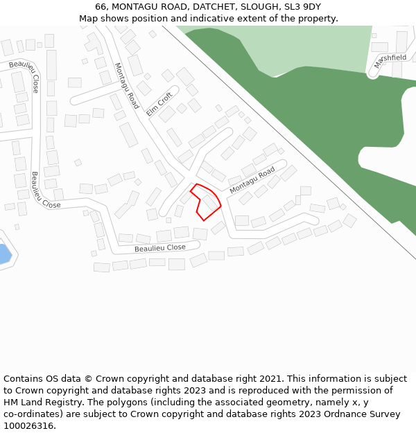 66, MONTAGU ROAD, DATCHET, SLOUGH, SL3 9DY: Location map and indicative extent of plot