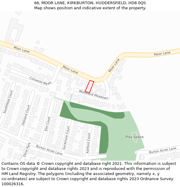 66, MOOR LANE, KIRKBURTON, HUDDERSFIELD, HD8 0QS: Location map and indicative extent of plot