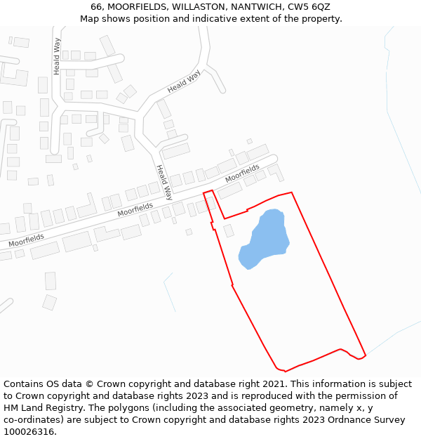 66, MOORFIELDS, WILLASTON, NANTWICH, CW5 6QZ: Location map and indicative extent of plot