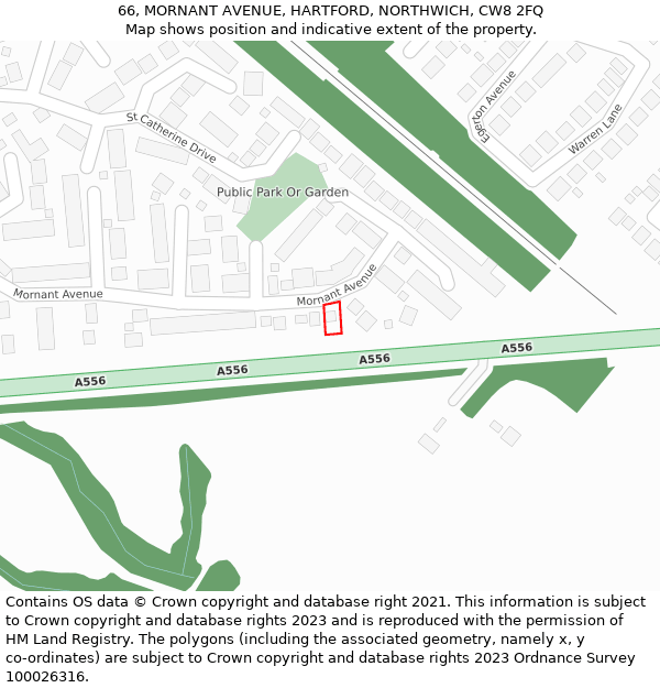 66, MORNANT AVENUE, HARTFORD, NORTHWICH, CW8 2FQ: Location map and indicative extent of plot