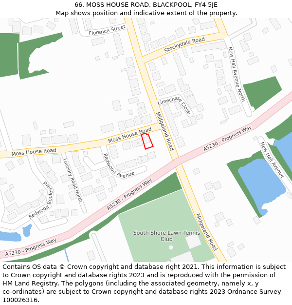 66, MOSS HOUSE ROAD, BLACKPOOL, FY4 5JE: Location map and indicative extent of plot