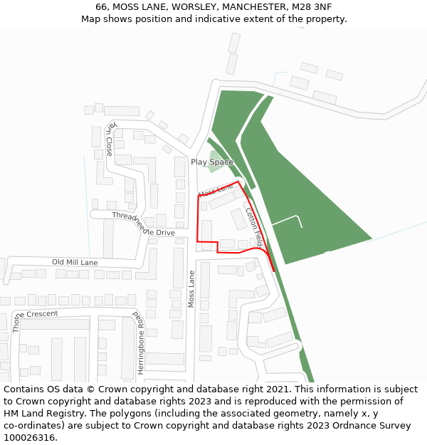 66, MOSS LANE, WORSLEY, MANCHESTER, M28 3NF: Location map and indicative extent of plot