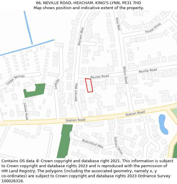 66, NEVILLE ROAD, HEACHAM, KING'S LYNN, PE31 7HD: Location map and indicative extent of plot