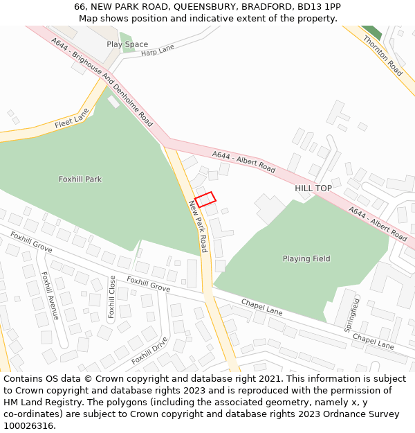 66, NEW PARK ROAD, QUEENSBURY, BRADFORD, BD13 1PP: Location map and indicative extent of plot