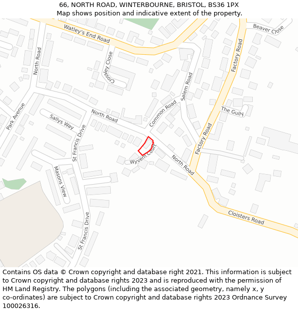 66, NORTH ROAD, WINTERBOURNE, BRISTOL, BS36 1PX: Location map and indicative extent of plot