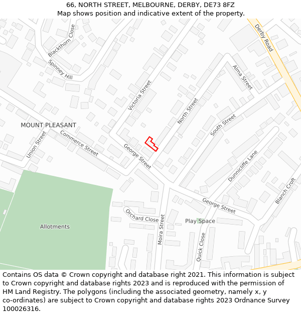 66, NORTH STREET, MELBOURNE, DERBY, DE73 8FZ: Location map and indicative extent of plot