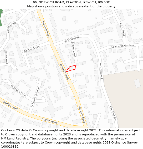 66, NORWICH ROAD, CLAYDON, IPSWICH, IP6 0DG: Location map and indicative extent of plot