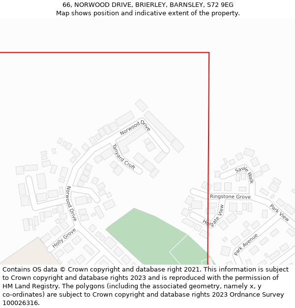 66, NORWOOD DRIVE, BRIERLEY, BARNSLEY, S72 9EG: Location map and indicative extent of plot