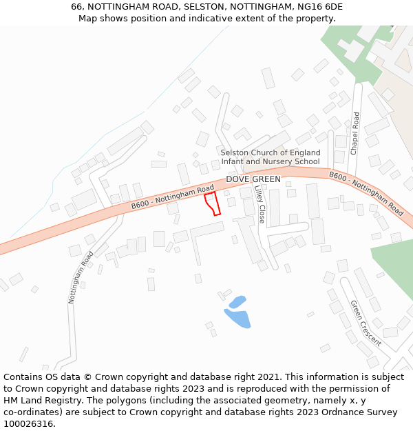 66, NOTTINGHAM ROAD, SELSTON, NOTTINGHAM, NG16 6DE: Location map and indicative extent of plot