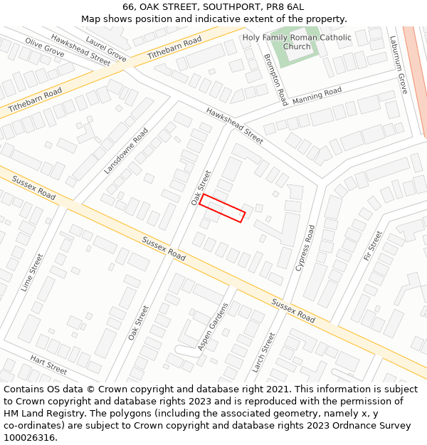 66, OAK STREET, SOUTHPORT, PR8 6AL: Location map and indicative extent of plot