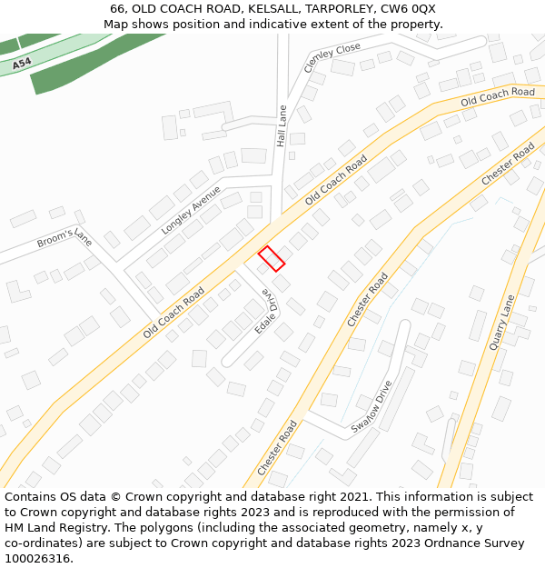 66, OLD COACH ROAD, KELSALL, TARPORLEY, CW6 0QX: Location map and indicative extent of plot