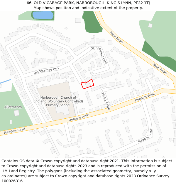 66, OLD VICARAGE PARK, NARBOROUGH, KING'S LYNN, PE32 1TJ: Location map and indicative extent of plot