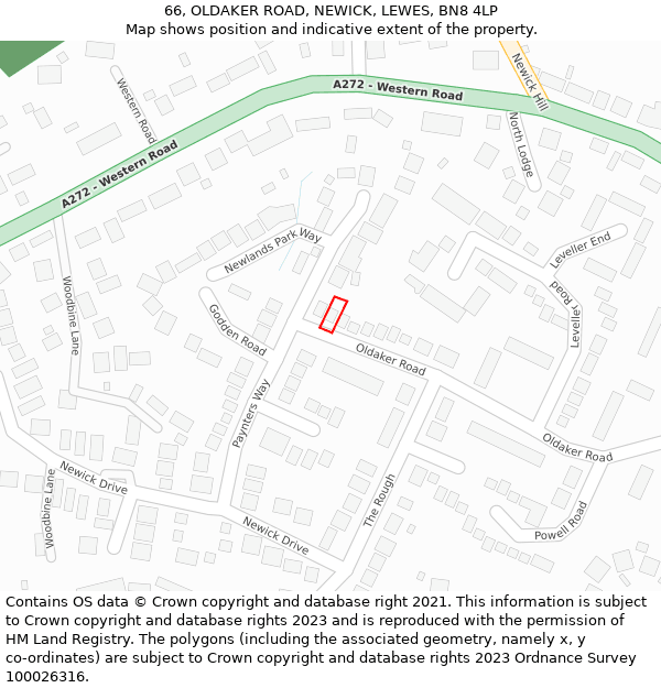 66, OLDAKER ROAD, NEWICK, LEWES, BN8 4LP: Location map and indicative extent of plot