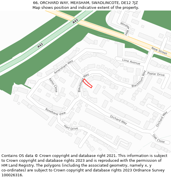 66, ORCHARD WAY, MEASHAM, SWADLINCOTE, DE12 7JZ: Location map and indicative extent of plot