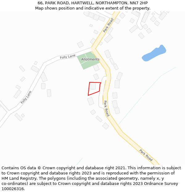 66, PARK ROAD, HARTWELL, NORTHAMPTON, NN7 2HP: Location map and indicative extent of plot